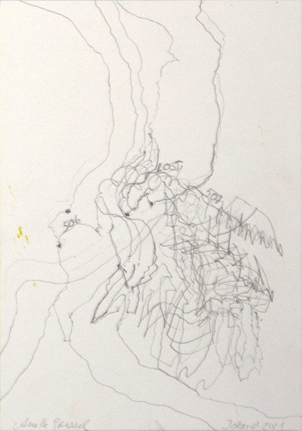 Aus der Serie "O&fflig; the Road", 30 x 21 cm, Bleistift auf Papier, Island, 2021