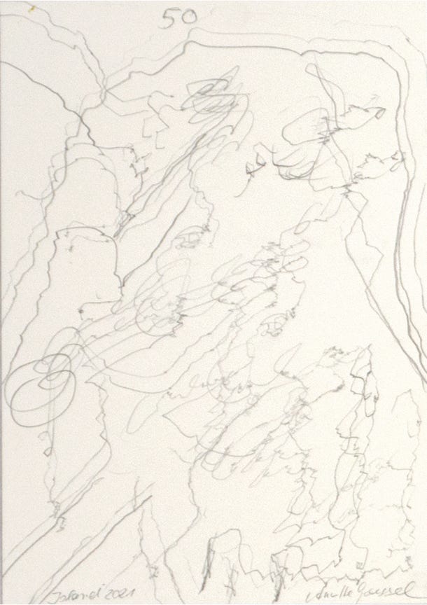 Aus der Serie "O&fflig; the Road", 30 x 21 cm, Bleistift auf Papier, Island, 2021