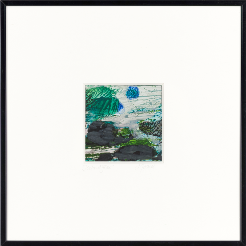 Bild aus der Serie "Icelandglow", Kolsta&eth;ir, Island, &Ouml;l / Acryl auf Papier 9,5 x 9,5 cm