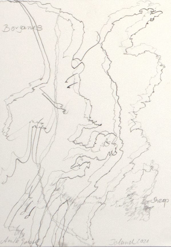 Aus der Serie "O&fflig; the Road", 30 x 21 cm, Bleistift auf Papier, Island, 2021